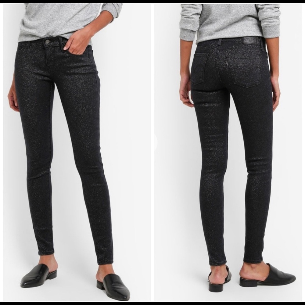 Levis Glittery Black High Rise Skinny Jeans
